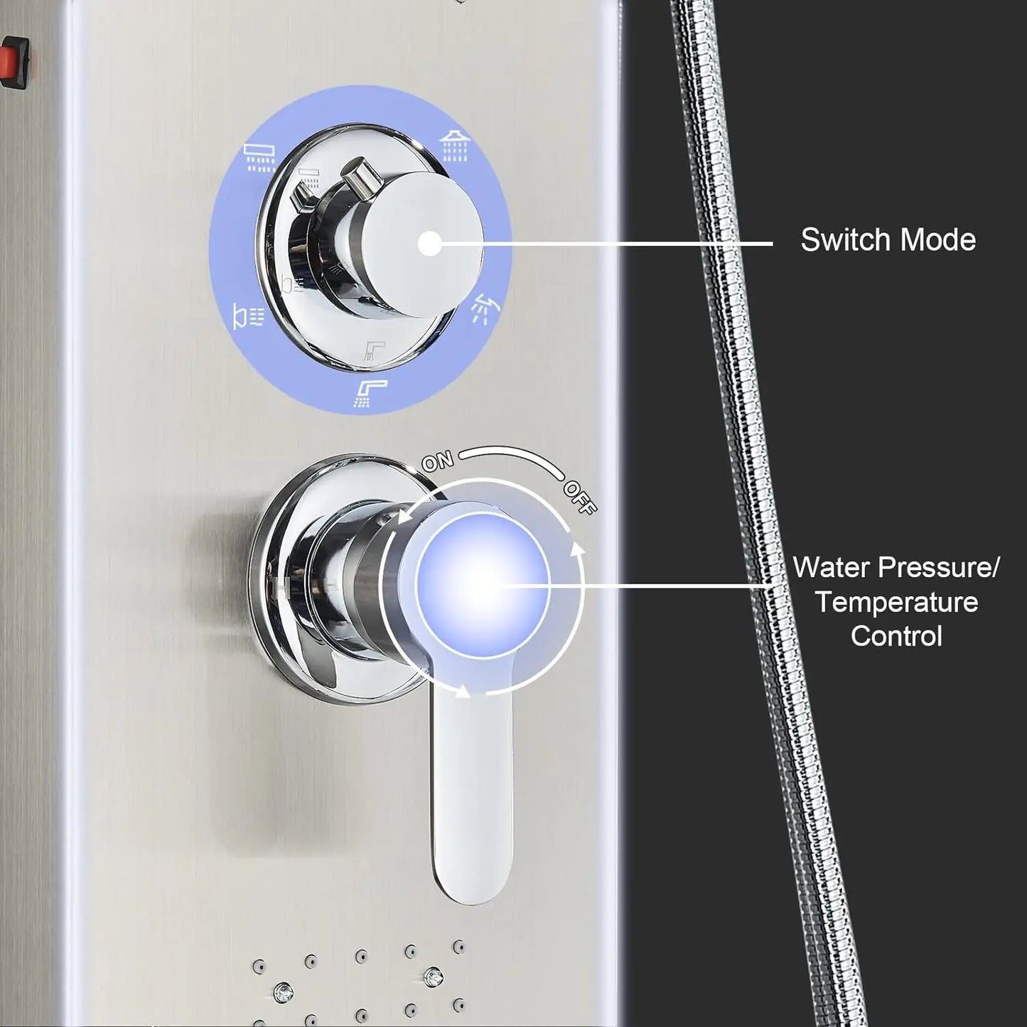 OUIO Brush LED Shower Panel Column Shower Faucet Bathtub Mixer Tap With Massage Body Spa Hand Shower Temperature Screen Set