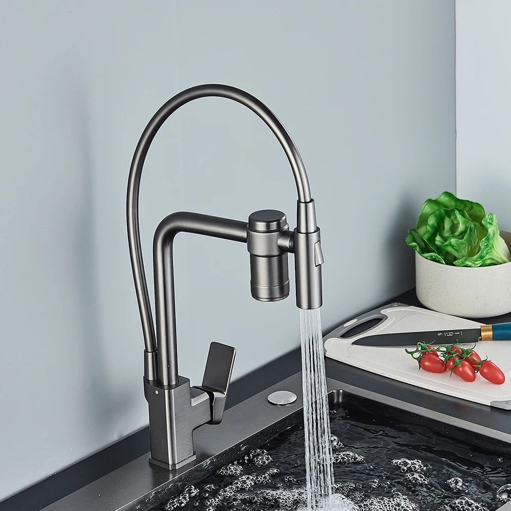 Black Filter Water Kitchen Faucet Black Pull Down Sprayer Brass Purification Feature Tap 360 Swivel Purification Mixer Taps