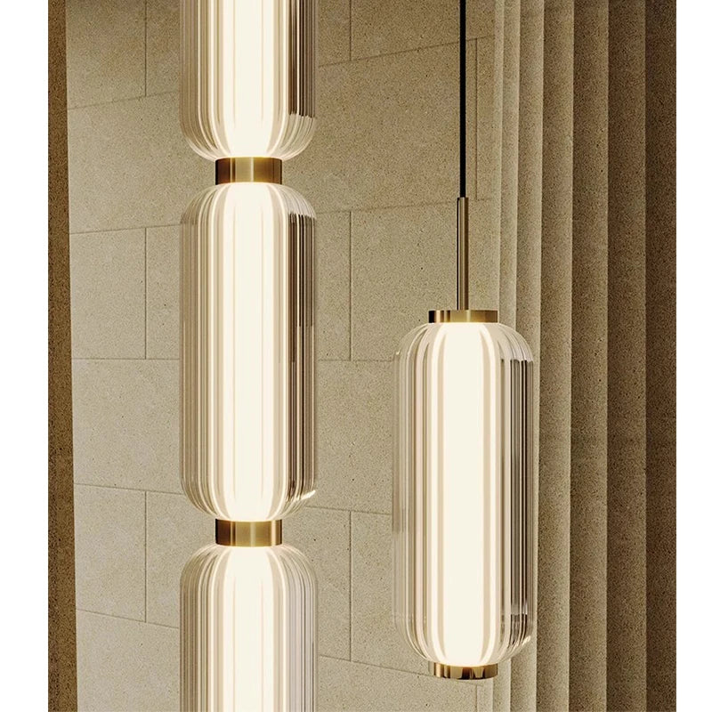 Postmodern minimalist long glass pendant lamp Restaurant bedside light American retro exhibition hall sample room pendant lamp