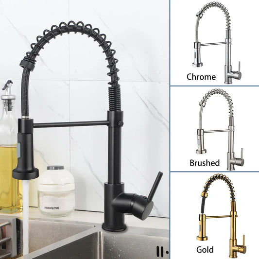 Brass Pull Out Spring Kitchen Faucet Kitchen Sink Mixer 360 Degree Rotating Stream Sprayer Nozzle Mixer Hot Cold Water Crane tap