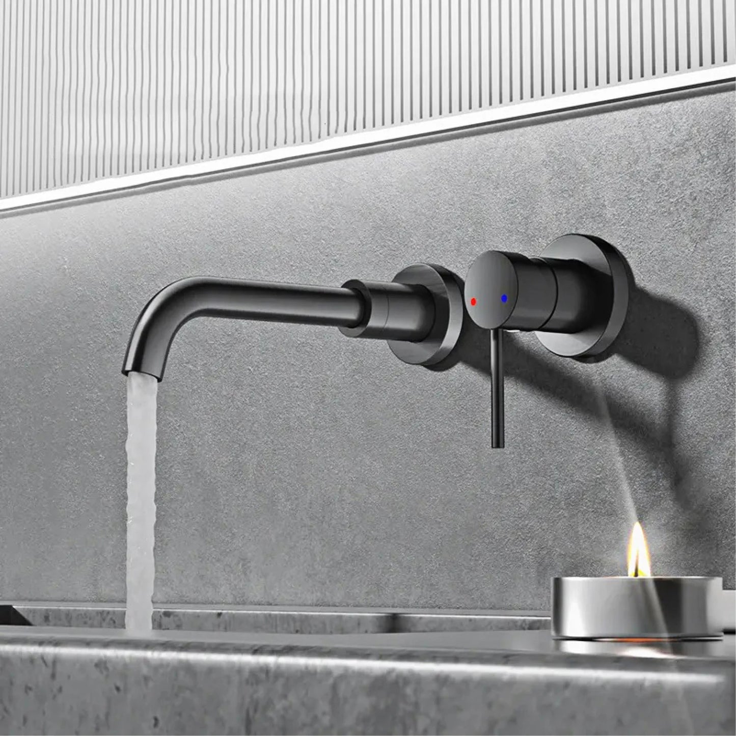 AITANA Simple Brass Black Bathroom Faucet Embedded Design Single Handle Hot and Cold Water Dual Hole Wall Mounted Basin Mixer