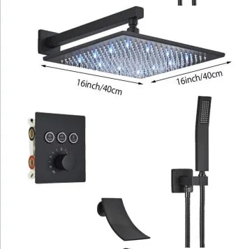 Modern Bathroom Rain Waterfall Shower Set Thermostatic Mixer Bath Shower Mixer Tap Brass Body