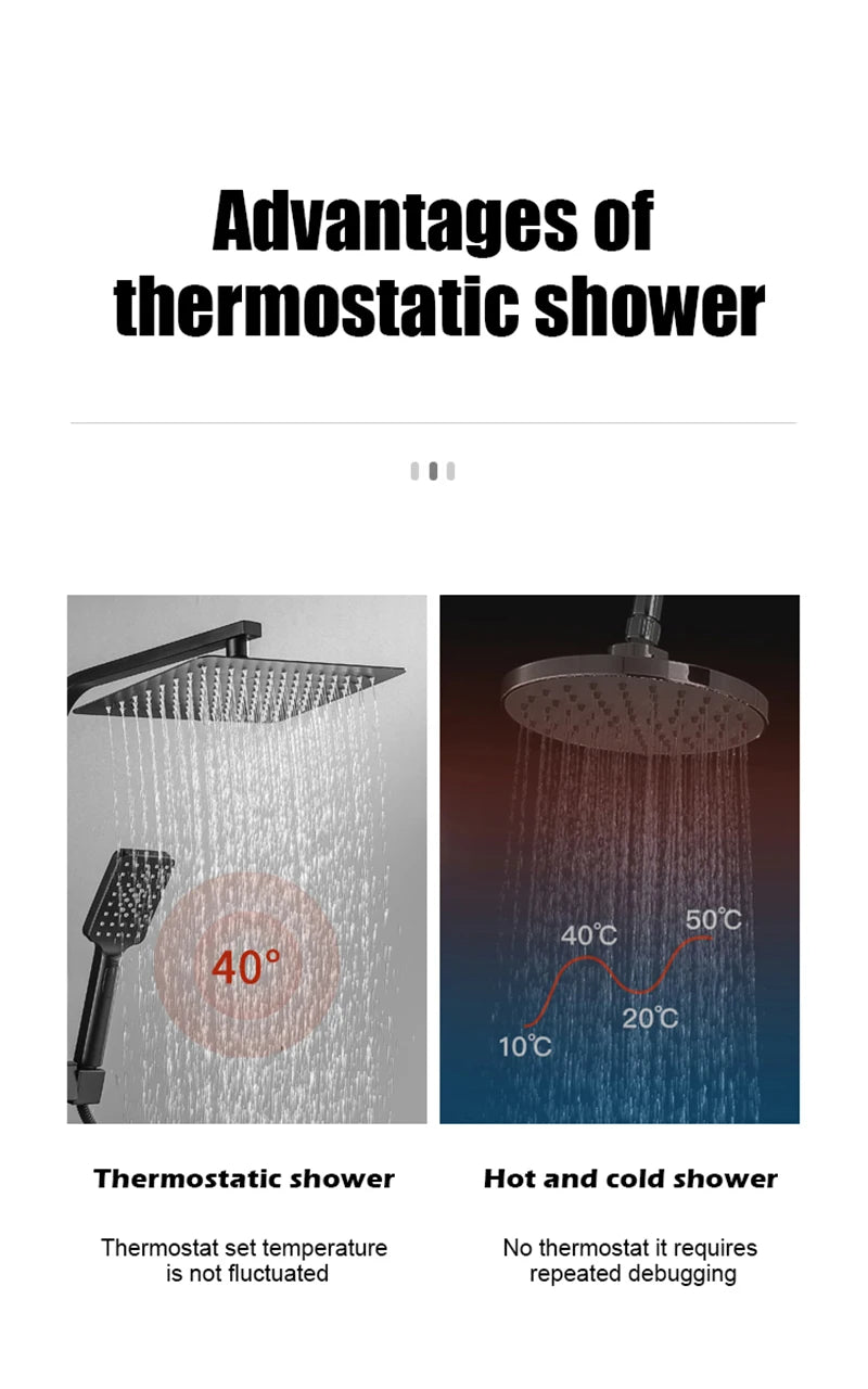 Bathroom Shower Set Black Gold Rain Shower Faucet Thermostatic Digital Display Shower Mixer Taps Copper Shower Systems for Bath