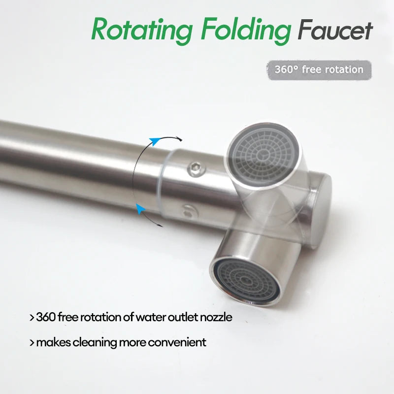 Baokemo Folding into the Wall Faucet 304 Stainless Steel Universal Rotation Faucet Kitchen Concealed Single Cold Faucet