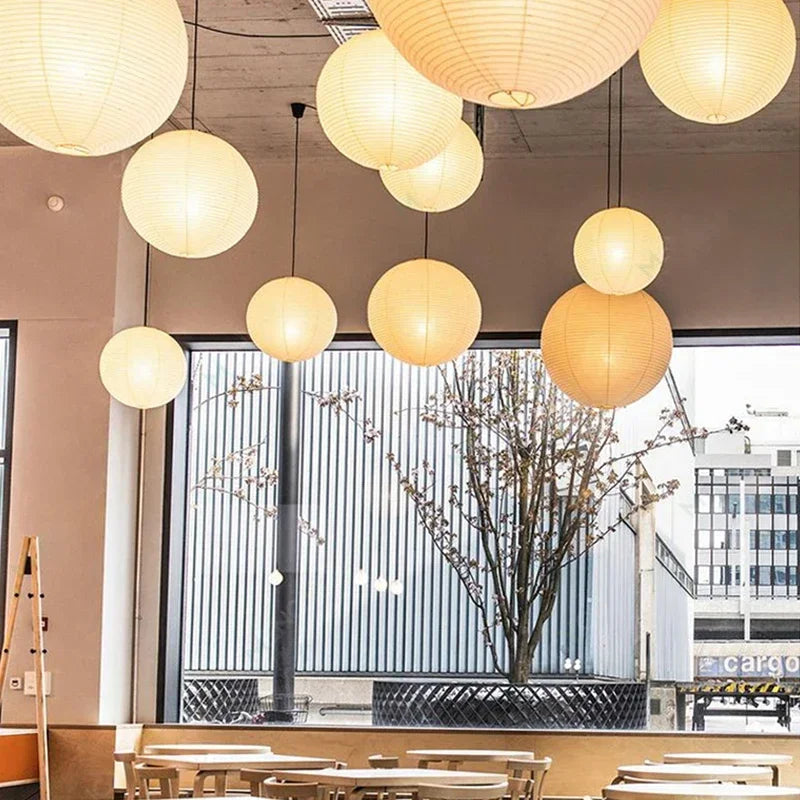 Round Rice Paper LED Pendant Lights