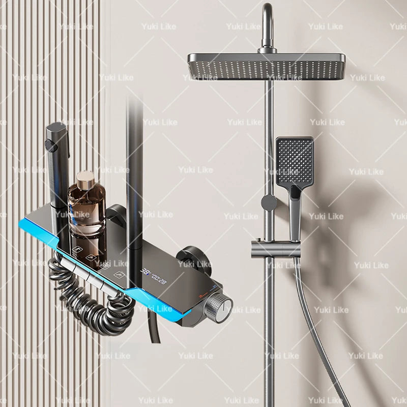 Grey Shower Set Ambient Light Shower System with Digital Display