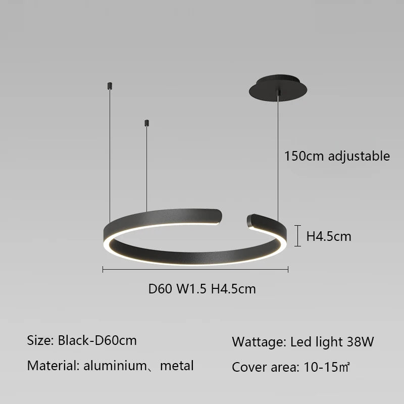 Modern Minimalist Semicircular Ring Led Chandelier For Lighting Living Dining Room Pendant Light Bedroom Hanging Lamp Luminarias