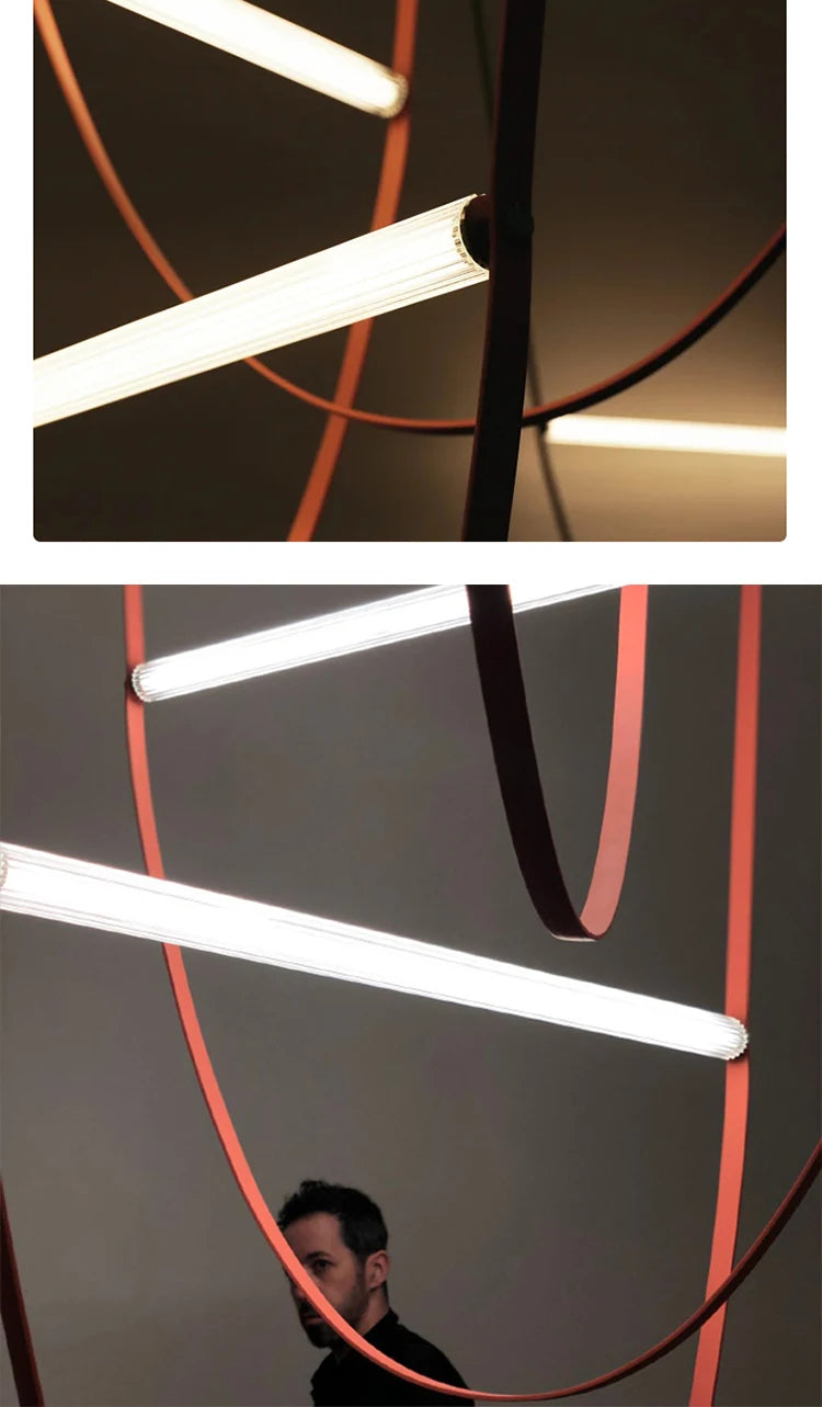 Postmodern Leather Belt Chandelier Living Room Villa Building Coffee Restaurant Glass Tube Designer Chandelier