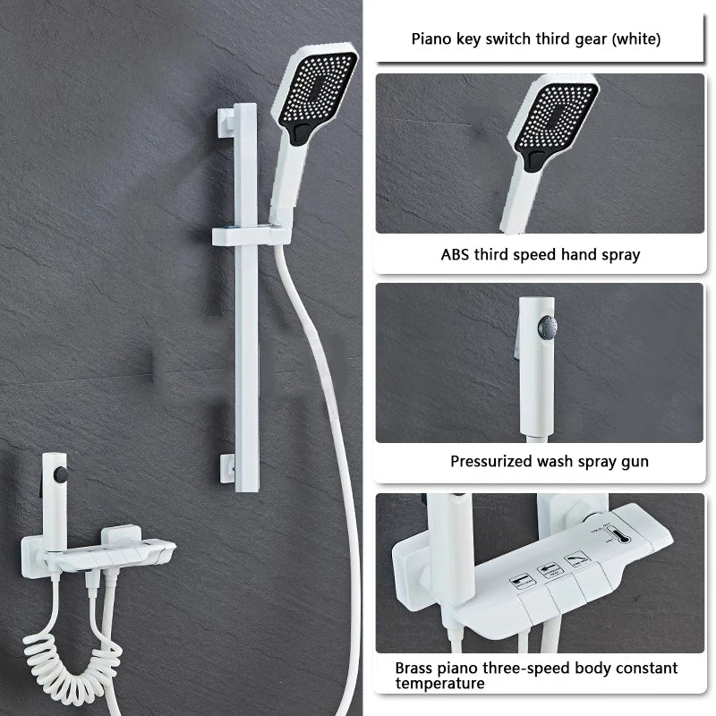 White Grey Deluxe Shower System Set Bathroom Rain Pressurized Shower Faucet Set Brass LED Digital Bathtub Shower Faucet Full Set