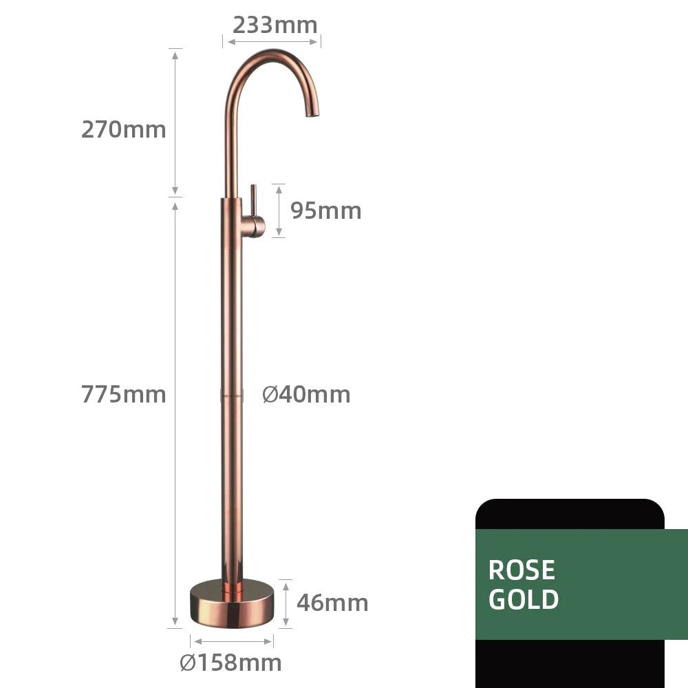 Bathroom Bathtub Floor Stand Faucet Rose Gold Mixer Single Handle Tap 360 Rotation Spout With Brass Hand Hot &Cold Water Shower