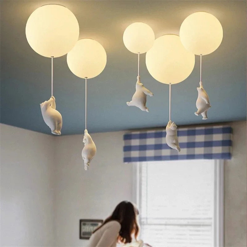 Designer Polar Bear Cartoon Pendant Chandelier for Kid Children Kindergarten Living Room Environment-friendly Resin LED Lamp
