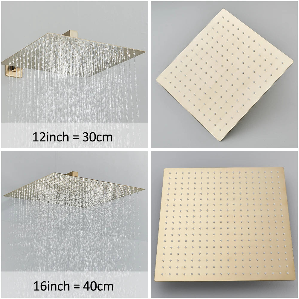 Brushed Gold Digital Display Concealed Shower System 2/3 way Shower Set Hydropower Mixer Swivel Spout Built in Wall Shower Taps