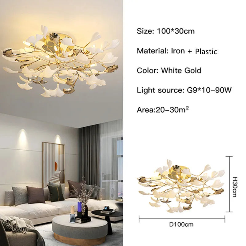 Modern Nordic Ginkgo Branch Leaf G9 LED Ceiling Chandelier For Living Dining Room Pendant Lamp Home Decor Lustre Indoor Lighting