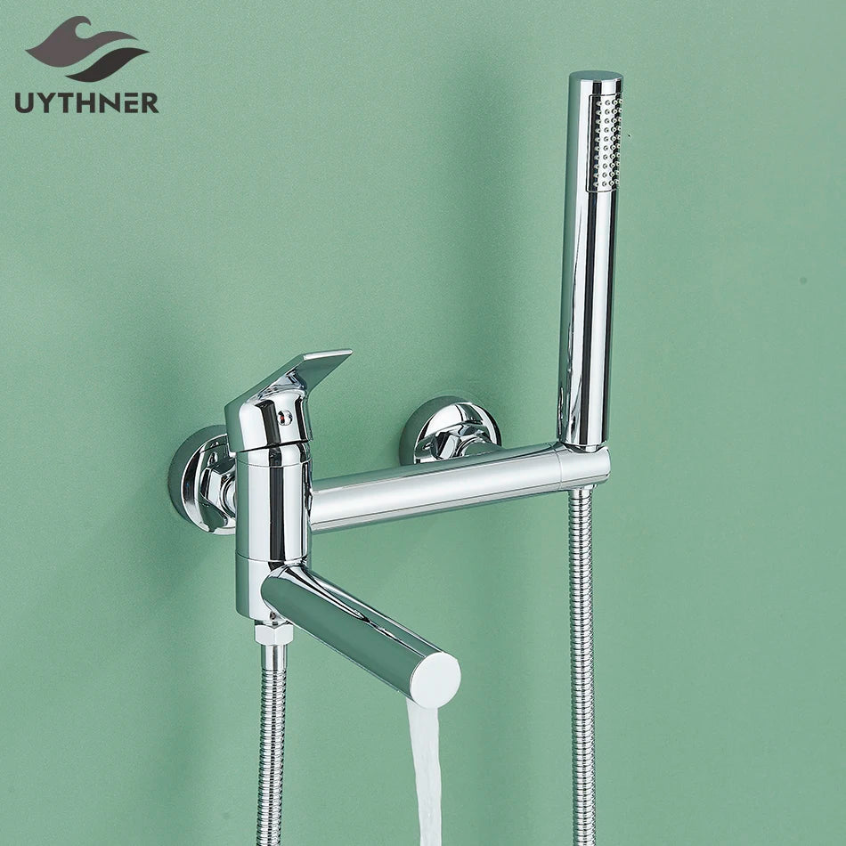 Uythner Bathtub Faucet With Swivel Tub Spout Brass Wall Mounted Bathroom Shower Mixer Tap Full Shower Set for Bathroom