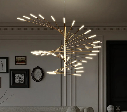 Villa Duplex LED Chandelier Hanging Adjustable Gold Black Lighting Fixture Art Firework Shape Light for Home Living room kitchen