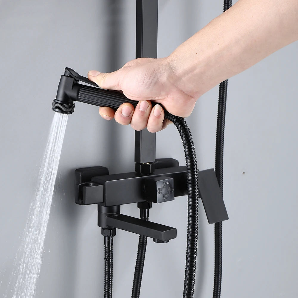 Long Spout Black Shower Faucet Cold Hot Multifunction 304 Stainless Steel Bathroom Bathtub Tap With Spray Bidet
