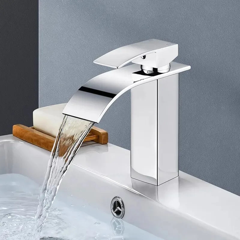 Waterfall style washbasin faucet black cold and hot all copper bathroom kitchen washbasin basin bathroom household use