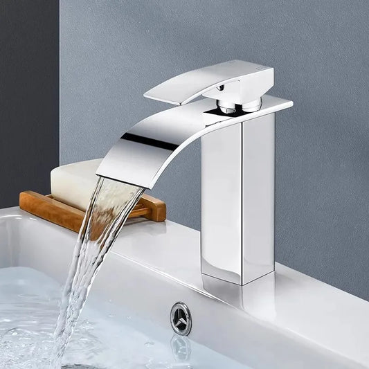 Waterfall style washbasin faucet black cold and hot all copper bathroom kitchen washbasin basin bathroom household use