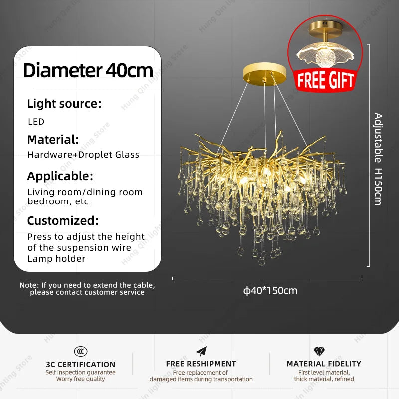 Hanging Chandelier for Living Room Dining Room LED Chandelier Hanging Ceiling Pendant Light Luxury Led K9 Crystal Pendant Light