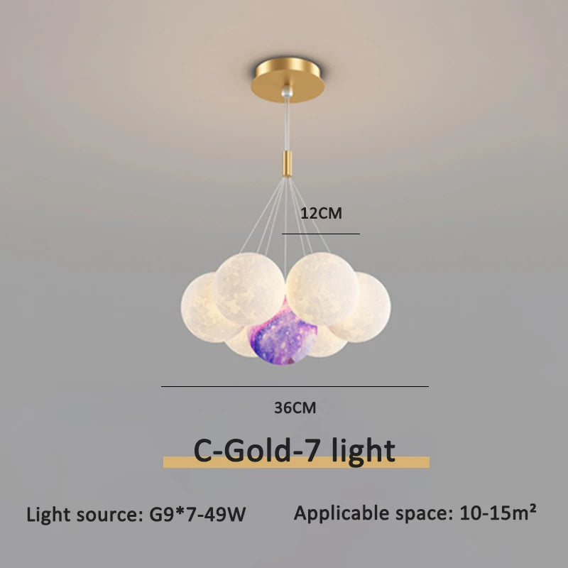 Children Chandelier Lights for Bedroom Living Room Lighting Modern Bubble Pendant Lamps 3D Printing Moon Sconces Remote Control