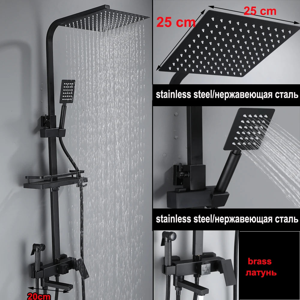 Long Spout Black Shower Faucet Cold Hot Multifunction 304 Stainless Steel Bathroom Bathtub Tap With Spray Bidet