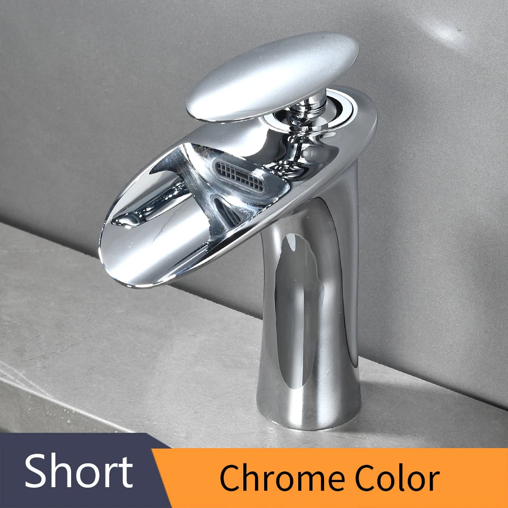 Gold Basin Faucets Waterfall Bathroom Faucet Single handle Basin Mixer Tap Bath Faucet Brass Sink Water Crane Silver 855923