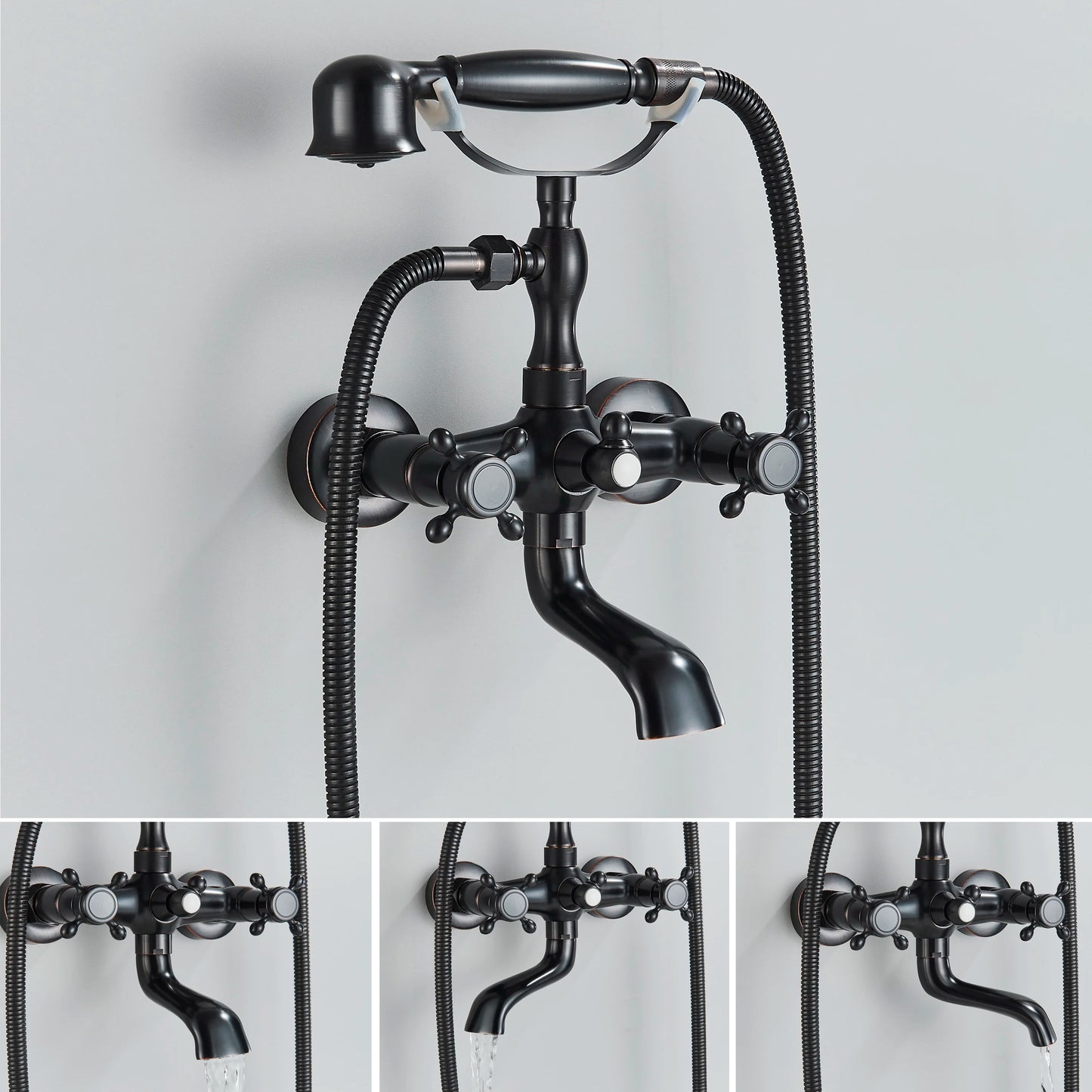 Bathroom Bathtub Faucet Dual Handles Handheld with Hand Shower Bath Shower Mixer Tap Wall Mount Swivel Spout Tub Retro Faucet
