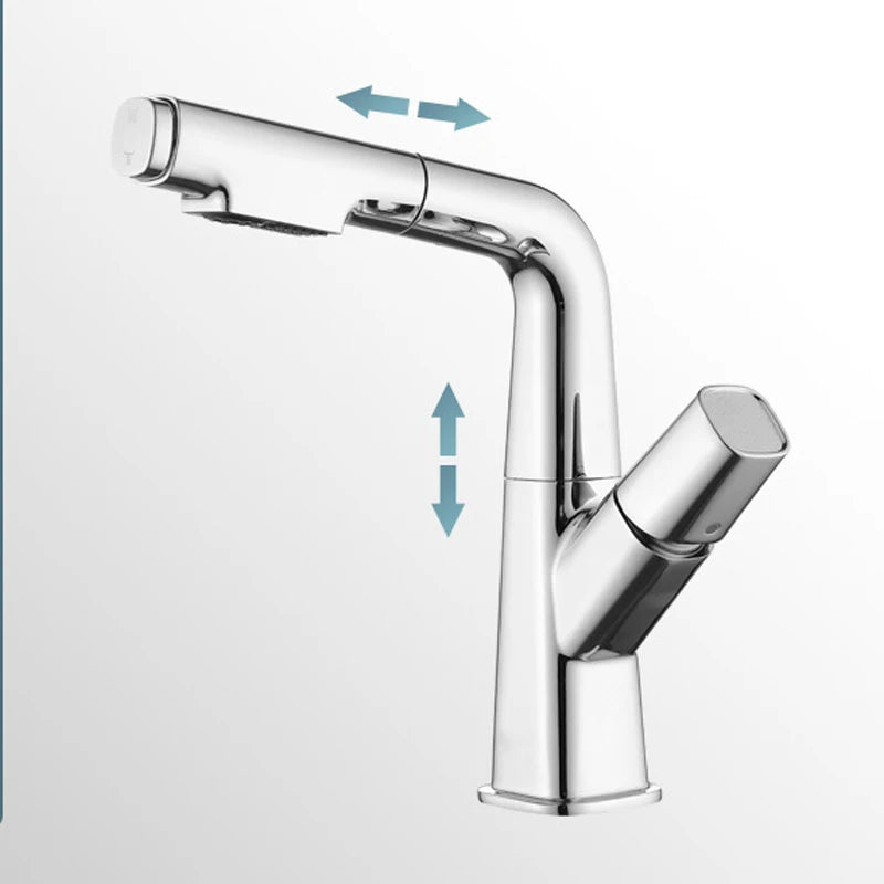 Shinesia Bathroom Faucets Pull Out Basin Faucet 360° Rotate Hot And Cold Water Sink Mixer Lift Up And Down