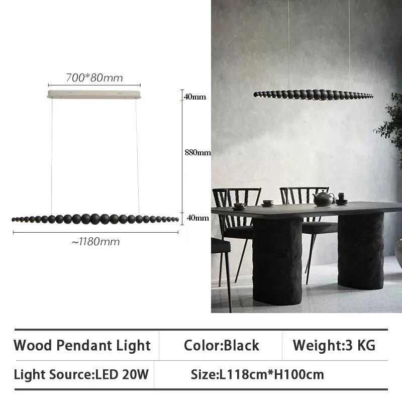 Modern Wooden Beads Long Linear LED Pendant Lights Dimmable With RC Indoor Hanging Lamp Kitchen Island Dining Living Room Office
