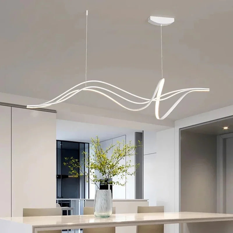 Modern Lines Led Pendant Light for Restaurant Dining Room Tables Kitchen Bar Counter Black Chandelier Home Decor Light Fixture