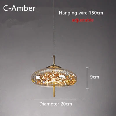 Nordic Bedside Led Glass Pendant Lights For Bedroom Bar Dining Living Room Amber Hanging Light Fixture Pendant Lamp