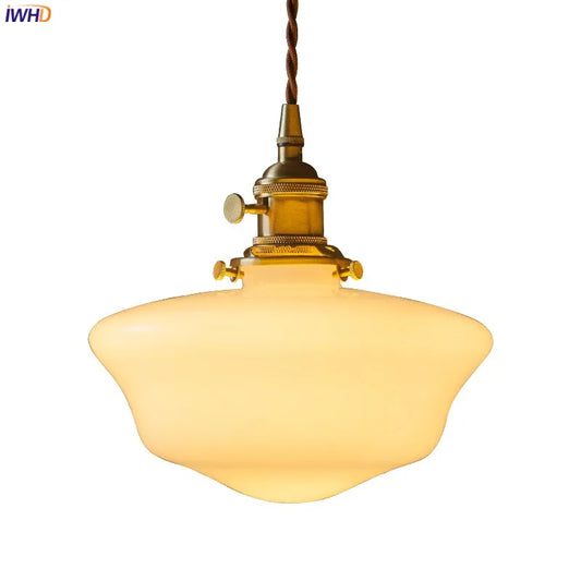 IWHD Hanglamp Nordic Modern Hanging Lamp Copper Socket White Glass Lampshade Bedroom Living Room LED Pendant Light Fixtures