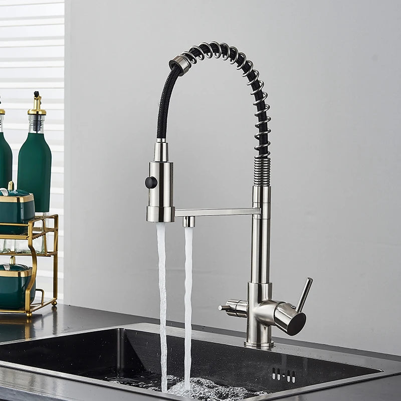 Kitchen Water Filter Faucet Dual Spout Pure Drinking Water Mixer Tap Rotation Water Purification Feature Taps Kitchen Crane