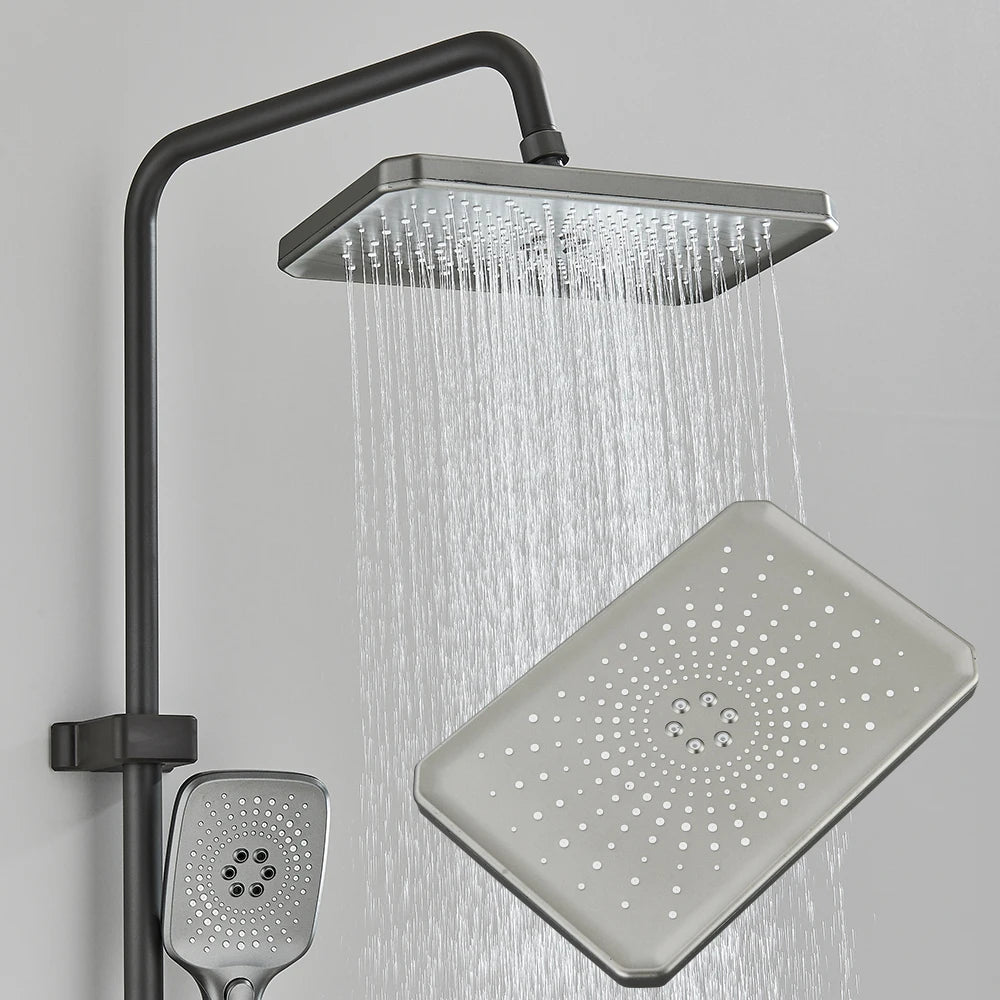 Grey Piano Digital Shower Set Intelligent Brass Bathroom Faucets Hot Cold Waterfall Tap Rainfall White Shower System Chuveiro