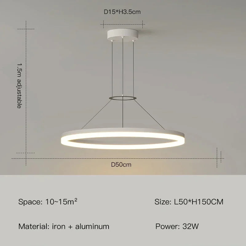 Modern Black Ring Minimalist Led Pendant Lamp