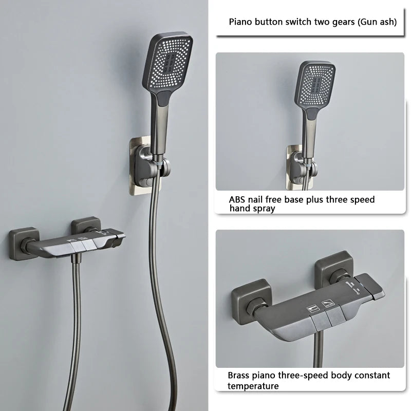 White Grey Deluxe Shower System Set Bathroom Rain Pressurized Shower Faucet Set Brass LED Digital Bathtub Shower Faucet Full Set