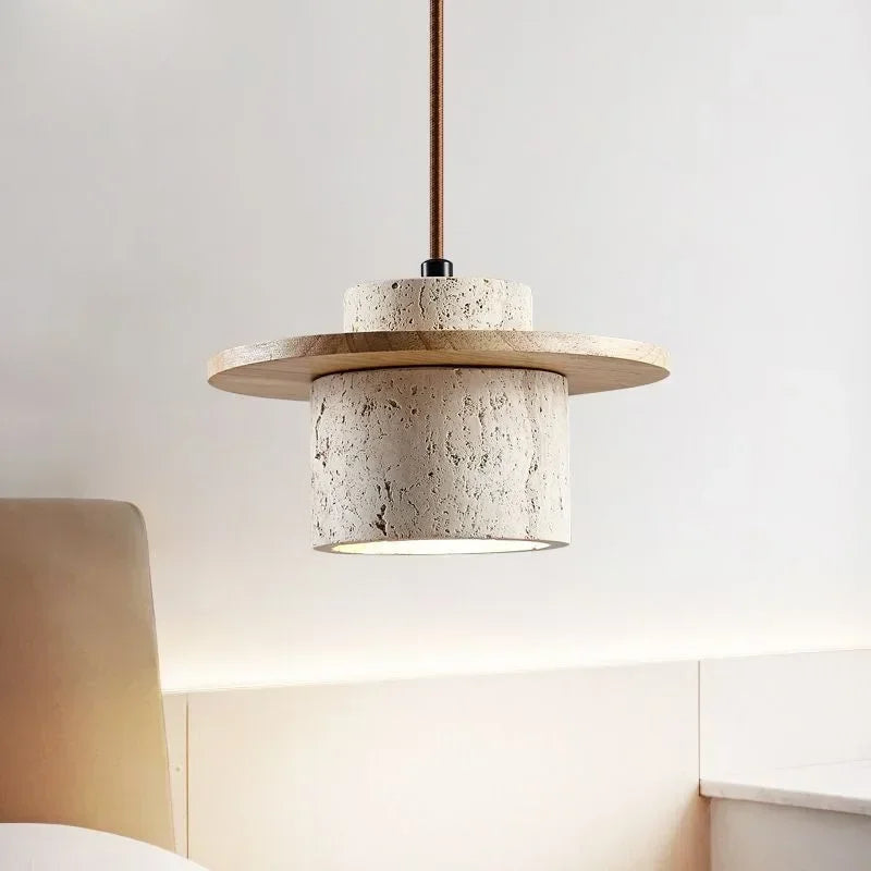 High Quality Stone Pendant Light Indoor LED Walnut/Log Yellow Travertine Chandelier Parlor Bedroom Cafe Bar Hanging Light