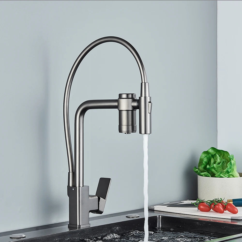 Black Filter Water Kitchen Faucet Black Pull Down Sprayer Brass Purification Feature Tap 360 Swivel Purification Mixer Taps