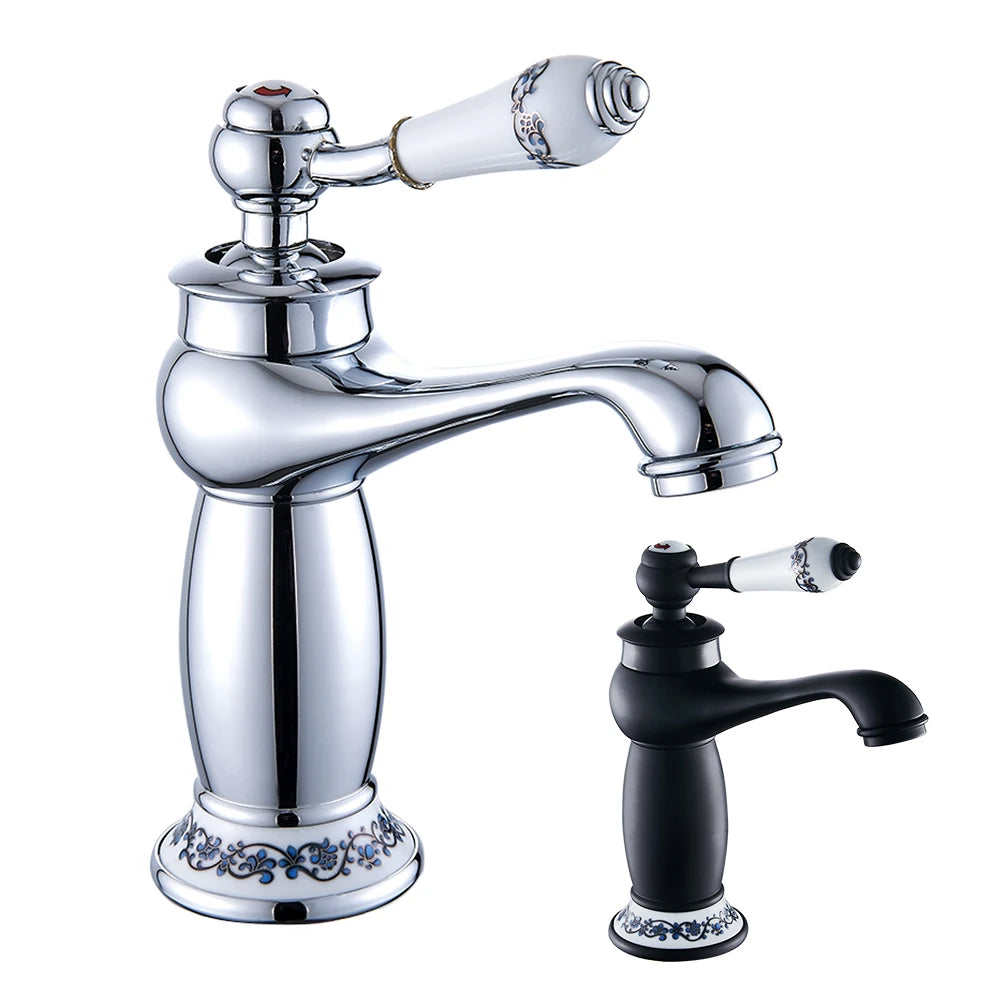 Basin Sink Faucet Mixer Faucet Single Lever Hot Cold Water Tap Brass Bath Faucet Retro Water Saving Bathroom Washbasin Taps
