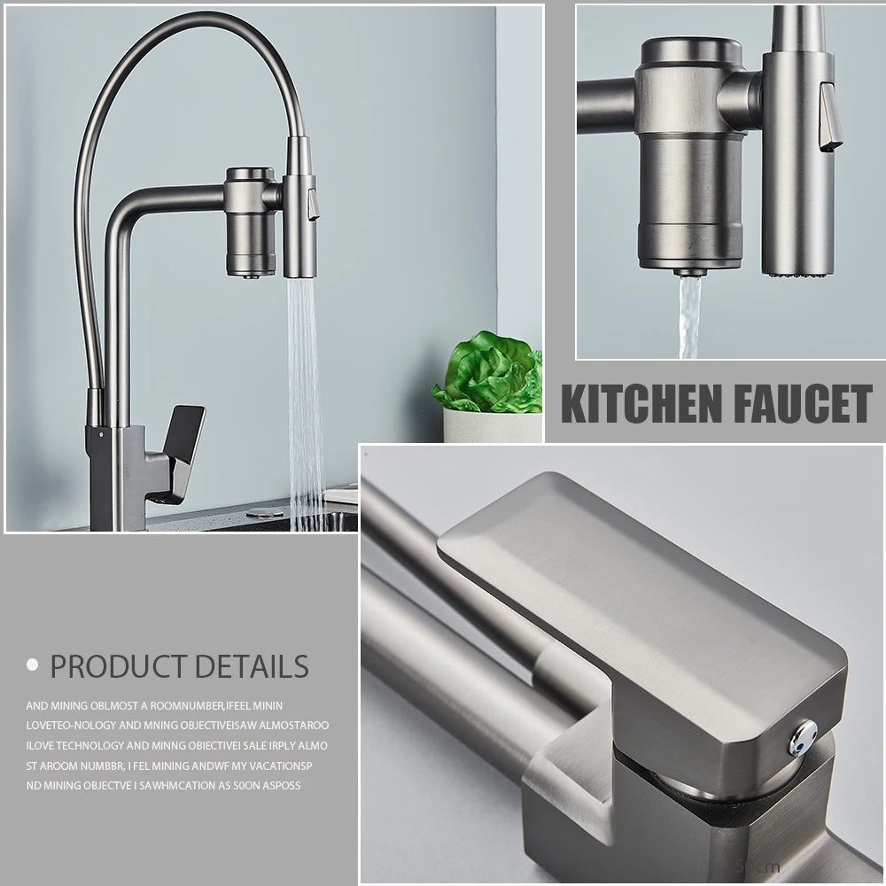 Black Filter Water Kitchen Faucet Black Pull Down Sprayer Brass Purification Feature Tap 360 Swivel Purification Mixer Taps