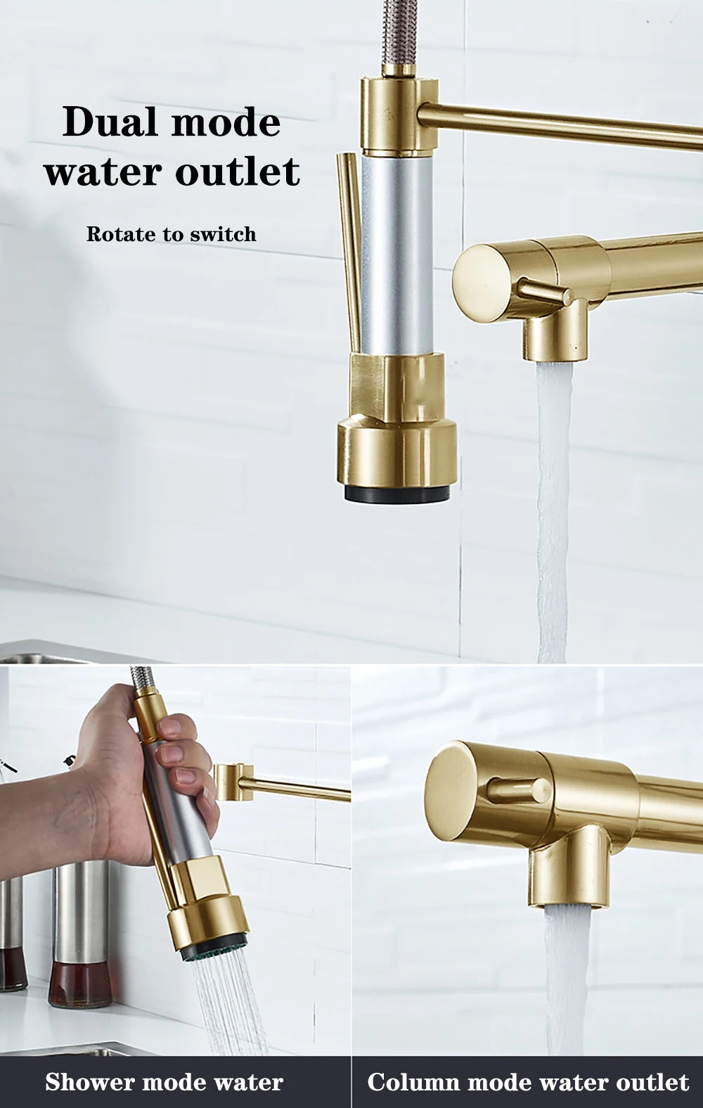 DQOK Black Brushed Spring Pull Down Kitchen Sink Faucet Hot & Cold Water Mixer Crane Tap with Dual Spout Deck Mounted