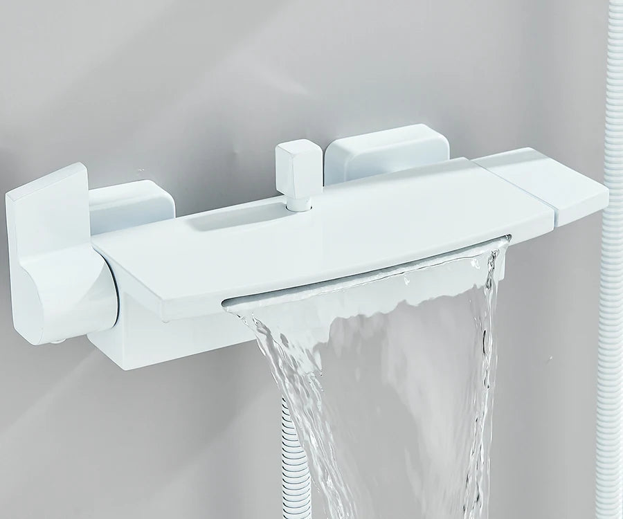 Black Waterfall Bathtub Shower Faucets Wall Mount Shower With Handheld Shower Mixer Tap Faucets Hot Cold Bath Shower Tap