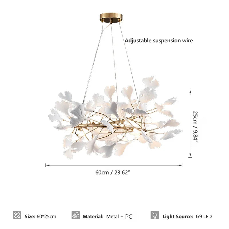 Round Ginko Leaf Chandelier Light For Bedroom Living Dining Room Modern New Porcelain Leaves Pendant Lights Hanging Chandeliers
