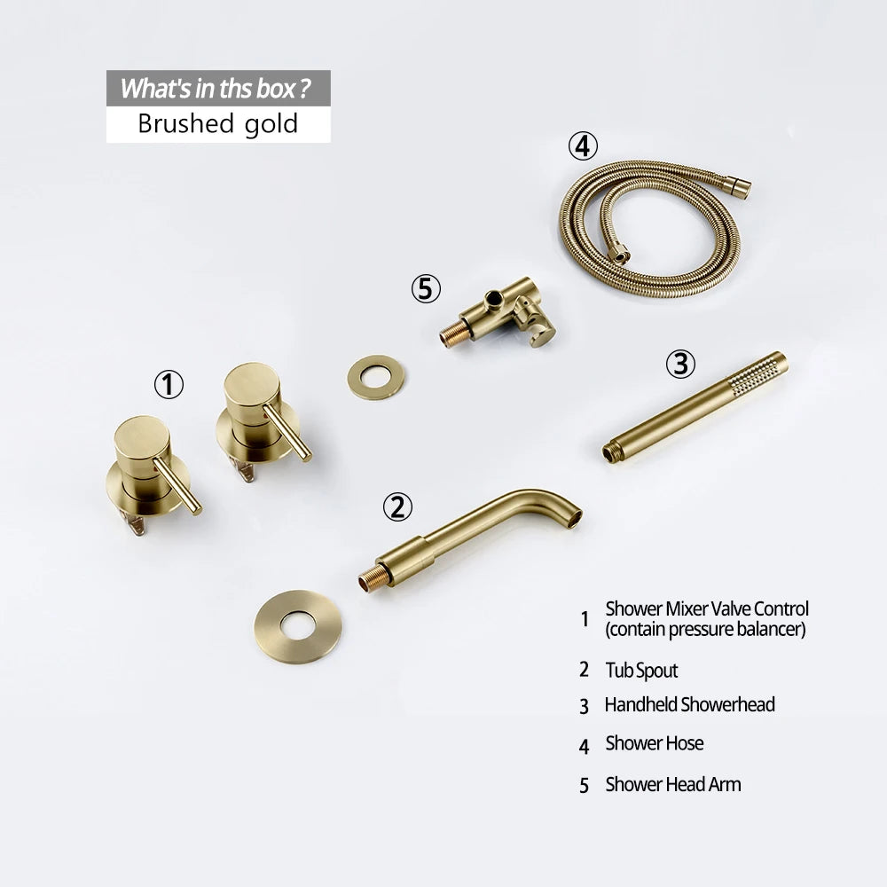 Shower Mixer Shower Set Hot & Cold 2 Way Diverter Shower Faucet Solid Brass With 150MM/210MM/260MM Bath Spout Mixing Shower  Kit