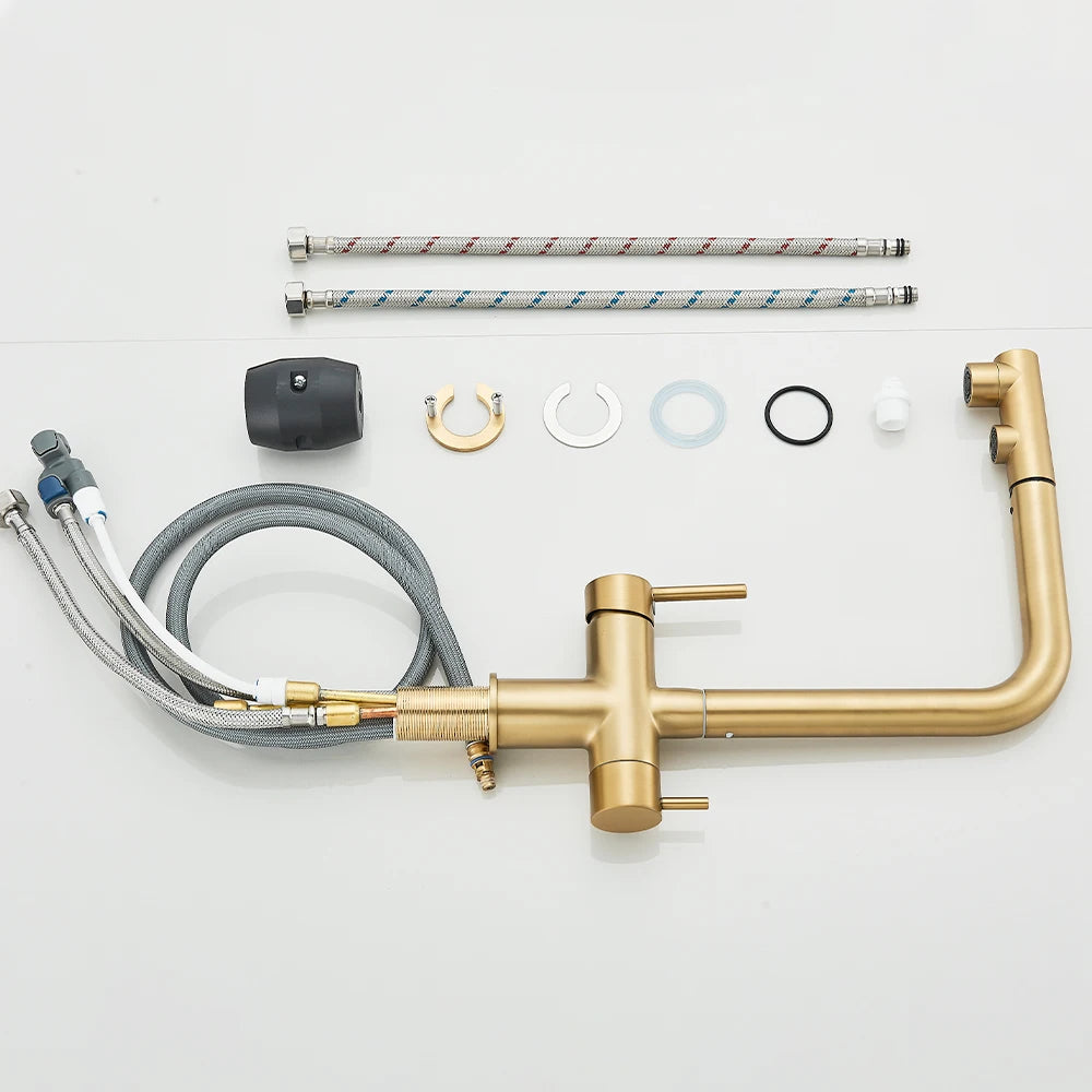 Gold Filter Kitchen Faucets Dual Spout Pull Out Kitchen Sink Water Tap Hot Cold Purification Water Crane for Kitchen