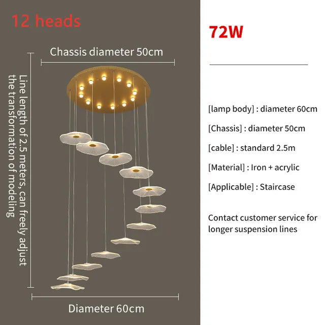 Nordic Lotus Leaf Restaurant LED Pendant Lamps Moden Chandelier for Staircase LOFT Duplex Villa Living Room Light Lustre Fixture