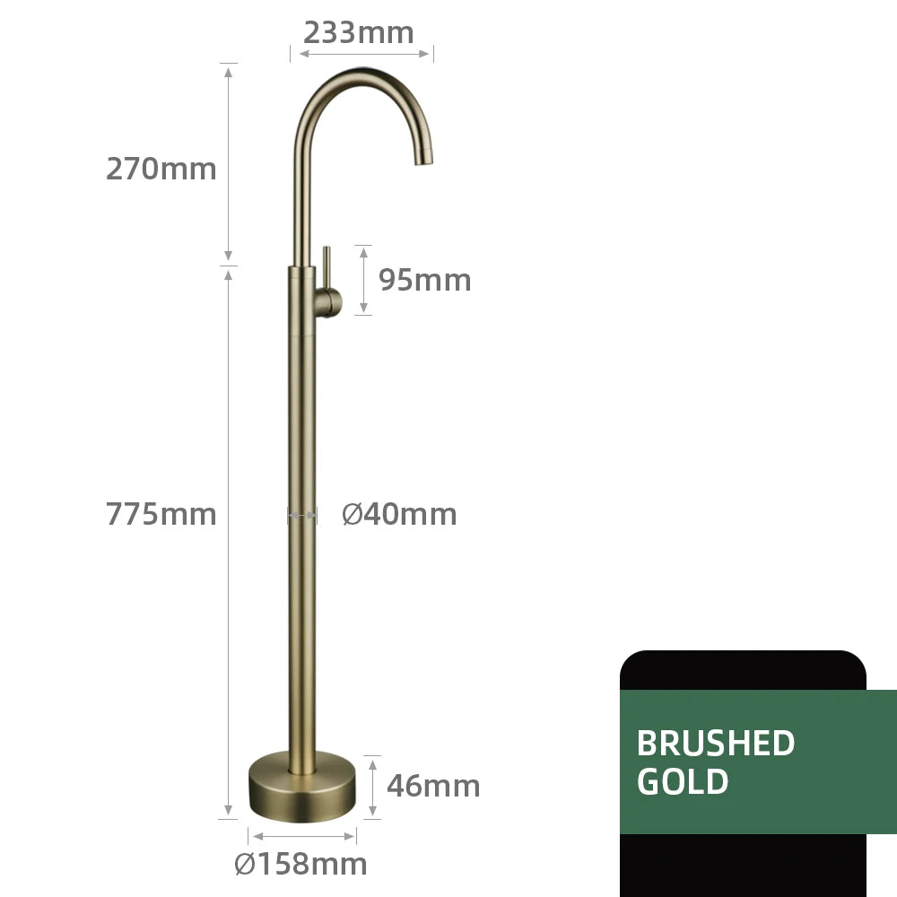 Bathroom Bathtub Floor Stand Faucet Rose Gold Mixer Single Handle Tap 360 Rotation Spout With Brass Hand Hot &Cold Water Shower