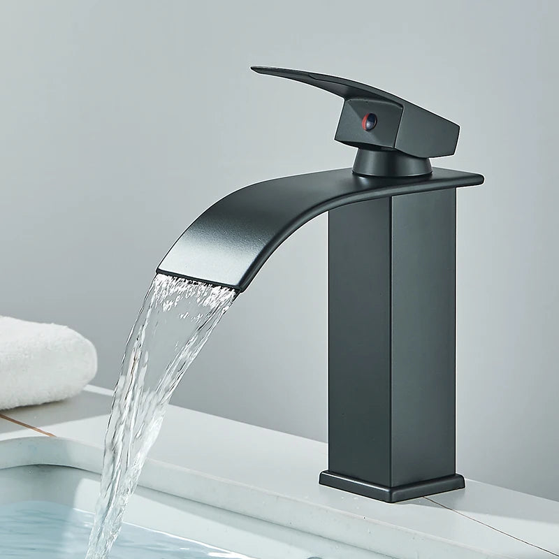 Gold Bathroom Basin Faucet Waterfall Outlet Deck Installation Sink Mixer Cold And Hot Mixing Crane Kitchen Washing Tap