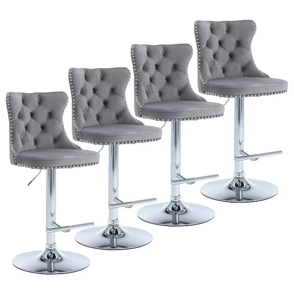 Velvet Button Tufted Stools Counter Height Bar Stools Set of 4