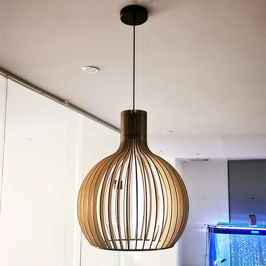 Nordic Black White Wood Birdcage Pendant Light